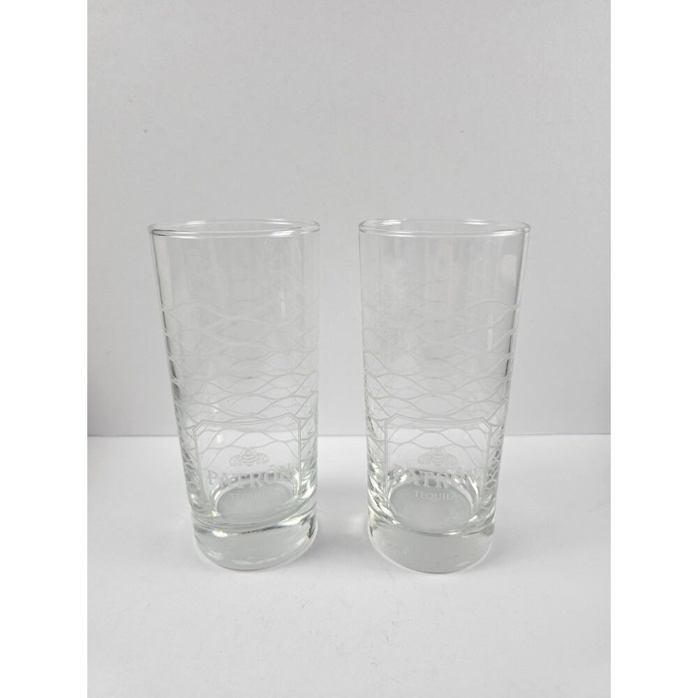 Patron Tequila Highball Cocktail Glasses Set of 2 Honeycomb Bee Pattern